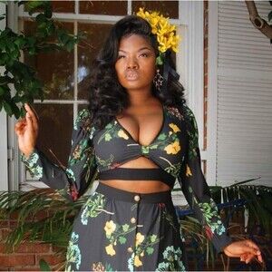 Women's Pinup Girl Clothing Luna Crop Top Dark Floral, 2XL